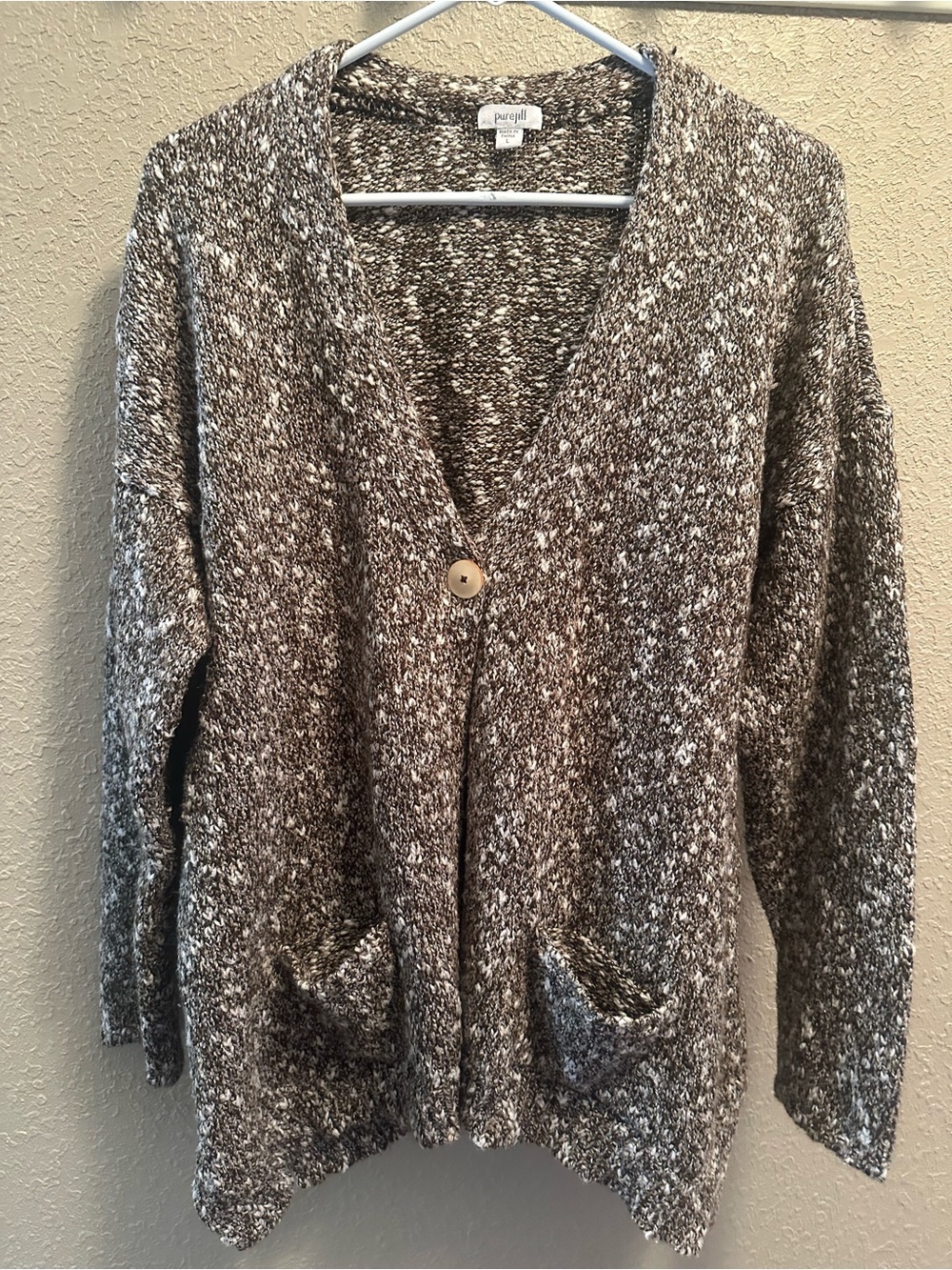Purcell Brown Marled V-Neck Button Pocket Cardigan